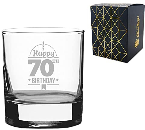 Novelty Engraved/Printed Whisky Glass - Happy 70th Birthday - Engraved