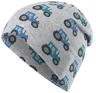 Sterntaler Beanie Traktor - Coole Baby Mütze aus Single Jersey Melange mit allover Traktor Druck - Jungen UV-Schutz 50+ Mütze - Baby und Kinder Übergangsmütze, silber, Größe 53