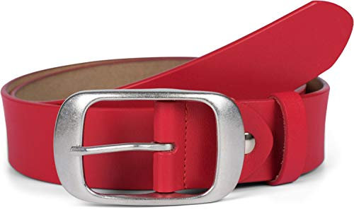 styleBREAKER Unisex Leder Gürtel Unifarben mit glänzender Oberfläche und gebürsteter Schnalle, kürzbar 03010104, Farbe:Rot, Größe:95cm