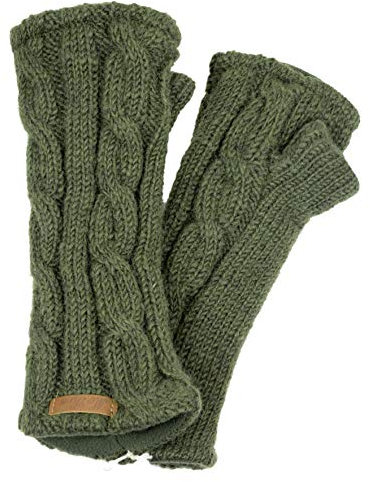 McRon Damen Gestrickte Pulswärmer Emily Blattgrün 257