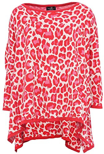 Zwillingsherz Poncho mit Baumwolle im Leo Design - Hochwertiges Cape für Damen - XXL Umhängetuch und Tunika - Strick-Pullover - Sweatshirt - Stola - rot