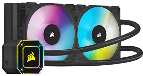 Corsair Refrigeración por agua para CPU iCUE H100i ELITE CAPELLIX (33 LED RGB CAPELLIX ultrabrillantes, dos ventiladores PWM ML RGB de 120 mm, 400-2400 RPM, iCUE Commander CORE incluido) negra