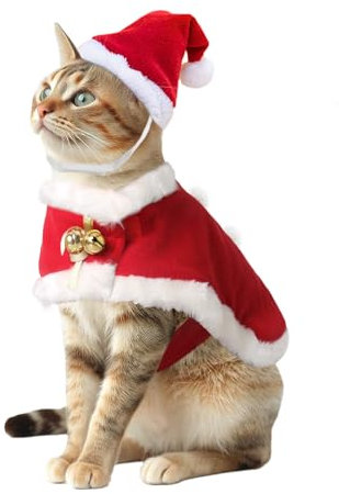 NAMSAN Weihnachtskostüm für Katze Katzenkostüm Weihnachten mit Weihnachtsmütze und Rot Umhang Nikolaus Kostüm für Katzen/Klein Hunde