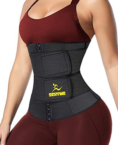 SEXYWG Sweat Waist Trainer Belt Women - Sauna Waist Trimmer Slim Shaper Band Girdle Fitness Double Straps Corset Cinchers Belly Wrap Black