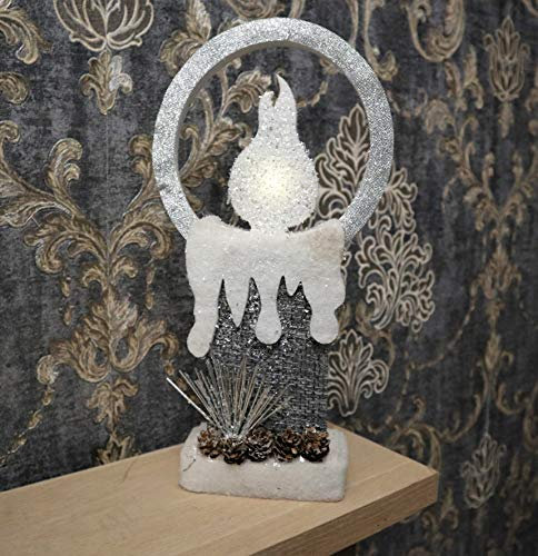 SHATCHI 41Cm Christmas Pre Lit Candle Battery Operated Glitter Foam Snow Covered Finish Table Decoration Grey