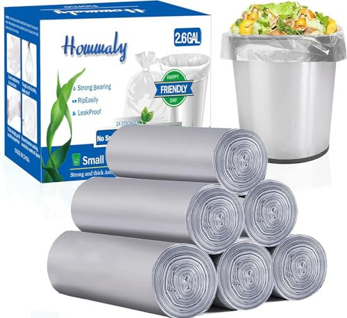 2.6 Gallon Grey trash can liners 300 counts,Small trash bags garbage Bags, Extra Strong 1 2 Gal garbage Bags, Fit 4.5-6 liters trash Bin, bathroom trash can liners for Home Office bedroom(Grey 300)