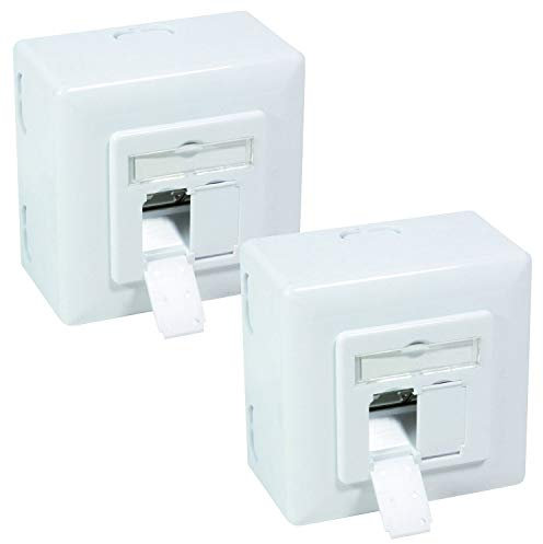BIGtec 2 x Netzwerkdose Aufputz Unterputz CAT.6a 2 x RJ45 Buchse universal LAN Dose POE PoE+ fähig signalweiß RAL9003 geeignet für Verlegekabel Netzwerk-Kabel CAT8 CAT7 CAT6a CAT6 CAT5