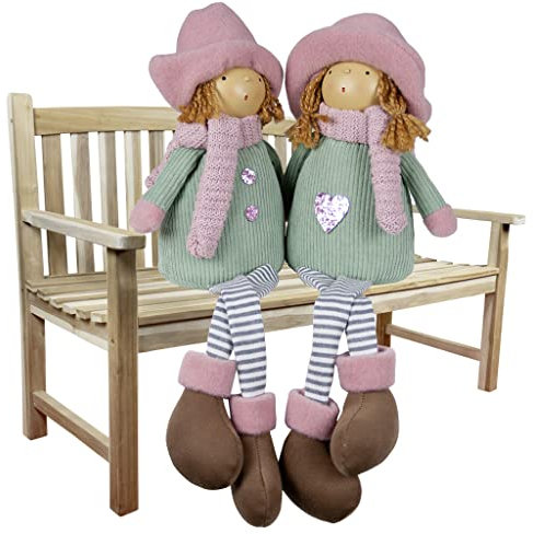 Christmas Paradise Deko Wichtel Mädchen 2er Set Kantenhocker Weibliche Dekofigur Sitzend Frau 22cm Rosa Mint