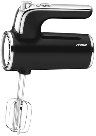 Trisa Handrührgerät - 6 Geschwindigkeiten mit Turbo, Langsamer Start, Chrom-Design, Edelstahl Rührbesen & Knethaken, 400W, Schwarz
