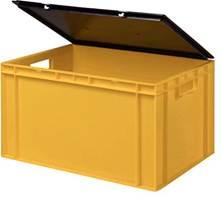 1a-TopStore Stabile Profi Aufbewahrungsbox Stapelbox Eurobox Stapelkiste mit Deckel, Kunststoffkiste lieferbar in 5 Farben und 21 Größen für Industrie, Gewerbe, Haushalt (gelb, 60x40x33 cm)