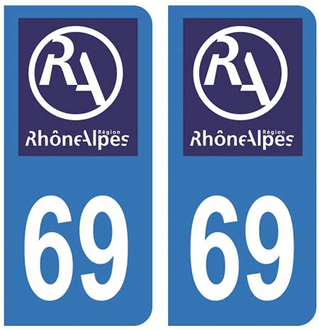 Hadexia Aufkleber für Nummernschild, Auto, Departement 69 Rhône, Logo alte Region Rhône Alpes