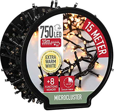 LED Lichterkette auf Trommel - extra warmweiß - Länge 15 m / 750 LED - Büschel Lichterkette mit Timer und 8 Funktionen - für den Innen- und Außenbereich