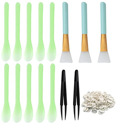 37 Pcs Reusable Stir Sticks Set, VEGCOO 12 Pcs Resin Stir Sticks, 20 Pcs Finger Cots, 3 Pcs Silicone Epoxy Brushes & 2 Pcs Tweezers for Epoxy Resin Liquid Mixing Facial Cover Paint DIY Making (Green)
