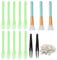37 Pcs Reusable Stir Sticks Set, VEGCOO 12 Pcs Resin Stir Sticks, 20 Pcs Finger Cots, 3 Pcs Silicone Epoxy Brushes & 2 Pcs Tweezers for Epoxy Resin Liquid Mixing Facial Cover Paint DIY Making (Green)