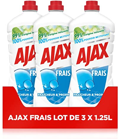 AJAX - Nettoyant Ménager Sol & Multi Surfaces Ajax Frais - Sans Rinçage - Formule Eco Responsable - 3 X 1,25 L