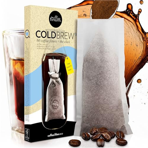 finum® COLDBREW 60 COFFEE FILTERS + THE CLICK, Coldbrew Kaffeebereiter, Papier-Kaffeefilter, Filter für Kaffeepulver, Kaffeefilterhalter, Kaffeebereiter für Kannen, BPA-frei – 60 Filter