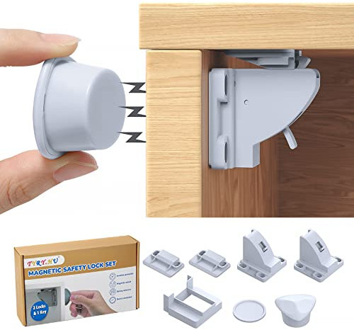 TYRY.HU Kindersicherung Schrank Kindersicherung Schubladen Magnet,2 Schlösser + 1 Schlüssel,Babysicherheit Magnetisches Schrankschloss Schublade Unsichtbare Ohne Bohren