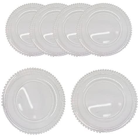 WedDecor 33cm Round Charger Plate, Set of 6 Charger Plates, for Centerpiece Presentation Dinner Plate Set, Weddings, Banquets, Christmas Parties Table Decorations, Clear Beads