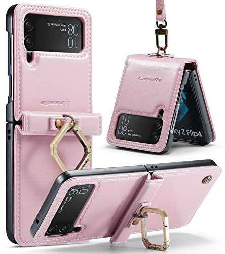 UFinetech Cover Z Flip 4, Antiurto Anello Cinturino Supporto Protettiva Custodia Cover Samsung Z Flip 4 5G, Pelle TPU Bumper Antigraffio Rigida Pieghevole Magnetica Protezione Case Galaxy Z Flip4,Rosa