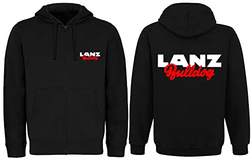 Lanz Bulldog Zip-Jacke Kapuzenpullover mit Reißverschluss Herren Hoodie Brust- und Rückendruck Langarm Traktor Schlepper Trecker