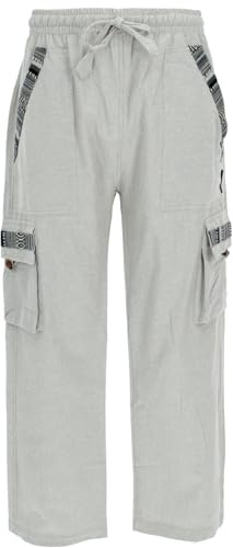 GURU SHOP Yogahose, Goa Hose im Ethnostyle - Hellgrau, Herren, Baumwolle, Size:L