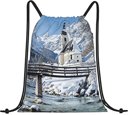 ADFSHIDS Fox Tasche mit Kordelzug, wasserdicht, für Sport, Strand, Urlaub, Schwimmen, Reisen, Winterlandschaft in den bayerischen Alpen, Einheitsgröße