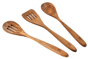 San Ignacio Compact - Utensili da cucina a 3 parti - Prodotti in legno Acacia - 1 cucchiaio da slot 33 cm + 1 cucchiaio solido 32 cm + 1 cucchiaio ranradacm - massima qualità