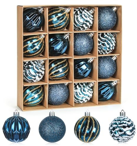 Meleager 6cm Palle di Natale Blu Scuro, 16PCS Palline Albero Natale, Palla di Natalizie, Palline di Plastica Decorazioni, Decorazioni per Feste, Set di Ornamenti per L'Albero di Natale
