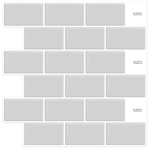 DEWOO Self Adhesive Splashback for Kitchen Peel and Stick on Wall Tiles Stickers Bathroom Grey,10-Sheet (12x 12)