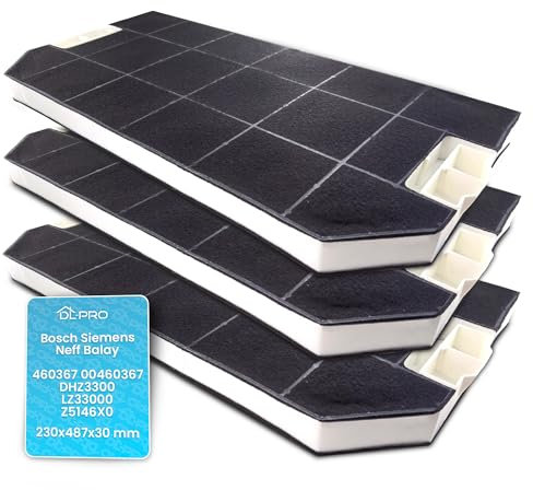DL-pro 3 x Aktivkohlefilter 487x230mm für Bosch Siemens Neff Balay 460367 00460367 DHZ3300 LZ33000 Z5146X0 Filter für Dunstabzugshaube Abzugshaube