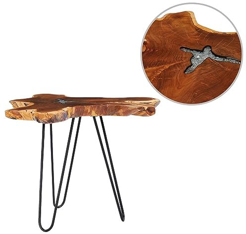 ADWOA Couchtisch 70 x 45 cm Massivholz Teak und Polyresin Couchtisch Eiche Massiv Baumkantentisch