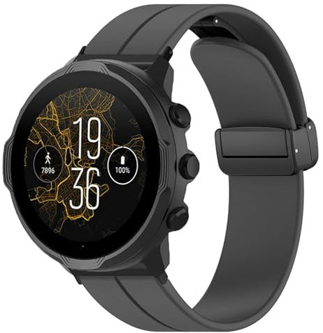 Cinturino di Ricambio per Orologio, Cinturino Sportivo in Silicone Morbido con Fibbia Pieghevole Magnetica da 24 Mm per Spartan HR Baro, 7, 9 e D5i (Nero)