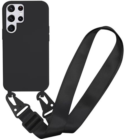 MBSLFY Handyhülle kompatibel mit Samsung Galaxy S24 Ultra Hülle mit Band, Silikon Necklace Handyhülle mit Abnehmbar Kordel Umhängen Stossfest Handy Schutzhülle für Samsung Galaxy S24 Ultra, Schwarz
