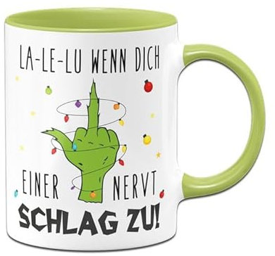Tassenbrennerei Grinch Tasse - La-Le-Lu wenn dich einer nervt - Weihnachtstasse lustig, Kaffeetasse mit Spruch - Weihnachts-Deko (Grün)