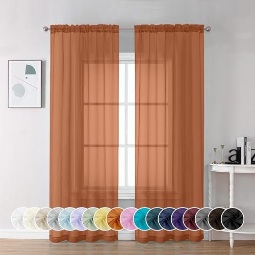 Chyhomenyc Transparente Vorhänge, 213 cm lang, 2 Stoffbahnen, lichtfilternd, weich, luftig, Voile, Stangentaschen, durchscheinende Fenstervorhänge für Schlafzimmer, Wohnzimmer, jeweils 106 x 213 cm (B