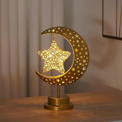 YeahBoom Lampade a LED Ramadan, lampada a mezzaluna in ferro ramadan, lampada a forma di luna e stella, luci a LED in ferro, luna e stella, lampada a mezzaluna ramadan, lampada per decorazione da