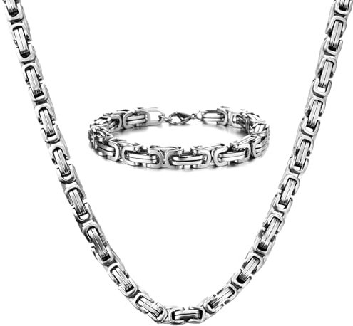 JENCVNL Königskette Armband für Herren, 4/5/6/7/8mm Edelstahl Silber Königskette Armband Halskette Wikinger Kette Hip Hop Punk Männer Jungen, Länge 51/56/61/66cm(Silber-5mm, 66cm)