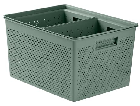 TATAY Aufbewahrungsbox Bohol Robuster Kunststoff Set mit 4 Organizer-Boxen | Aufbewahrungsbox Haushalt | 4-teiliges Set | 30x39x21,5 cm | Optimale Belüftung | Integrierte Griffe, Grün