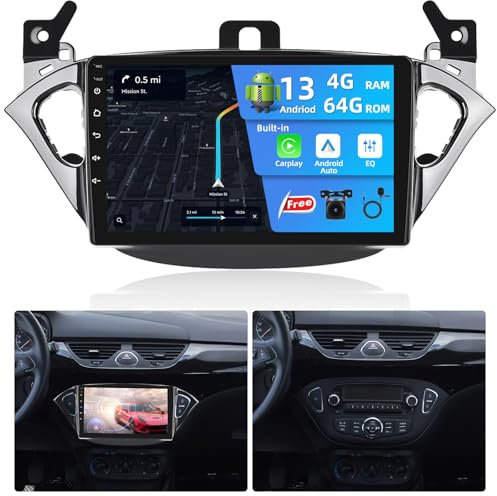 2+64G Android 13 Autoradio für Opel Corsa 2015-2019/Opel Adam mit Kabellos Carplay und Android Auto - 9 Zoll 2.5D Touchscreen Radio - WiFi GPS SWC 28 Desktop Themes + Rückfahrkamera&Mic