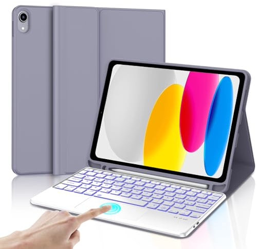 Tastiera per iPad 10 Generazione /(A16) 11 Generation (10.9/11 pollici, 2022/2025) con Touchpad, Cover Tastiera Italiano Staccabile Bluetooth Illuminato per iPad 11/10 Generazione, Viola lavanda
