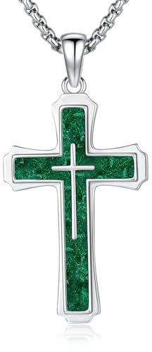 TRISHULA Kreuz kette für Frauen Männer 925 Sterling Silber Grünem Malachit Kreuz Anhänger Christliche Halskette Kreuz Schmuck Geschenke für Amulett Talisman