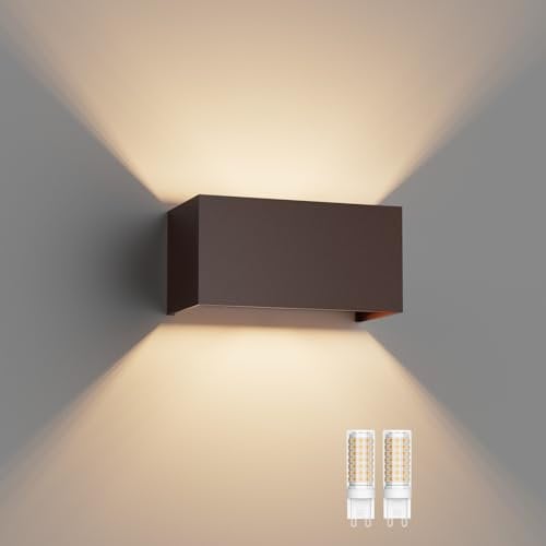 Klighten Wandleuchte mit Austauschbarer G9 LED Lampe Warmweiß 3000K, 18W LED Wandleuchte Innen/Aussen Einstellbar Abstrahlwinkel Außenleuchte für Wohnzimmer Garten, IP54, Bronze