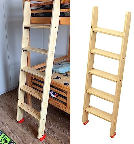 KAZUP Holz-Doppelstockbettleiter für Wohnmobil-Dachbodentreppen, universelle Etagenleiter mit rutschfesten Gummifußpolstern, 3/4/5-Stufen-Bettseitenaufstiegsleiter (Größe: 150 cm/59 Zoll)