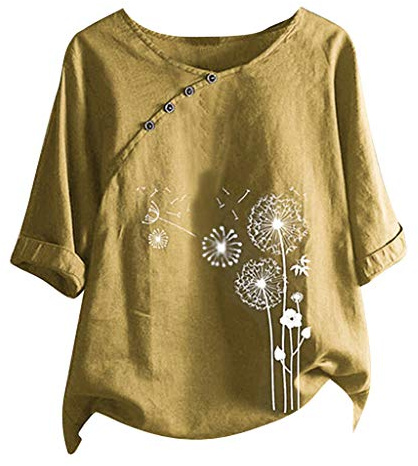 Uwdiohq Camicie da Notte Cotone Manica Lunga Camicetta Corta alla Casual Camicetta Corta da Donna con Stampa Floreale a Maniche Corte con Scollo a O e Scollo a T. Camicetta da Camicia Classica