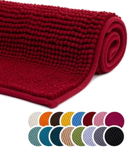 liebling Badteppich, 100% Polyester - Mikrofaser, Serie Chile, 60 x 100 cm, 30 Grad waschbar, Fußbodenheizung geeignet, Farbe: Bordeaux