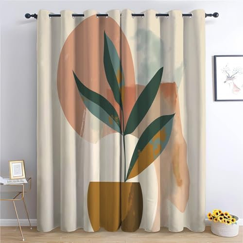 Generisch Gardinen Abstrakte Pflanzenvase H175 x B140 cm Blickdichter Vorhang Lärmschutz Thermoisolierte Vorhänge, Ösenvorhänge für Wohnzimmer Schlafzimmer Kinderzimmer, 2er Set