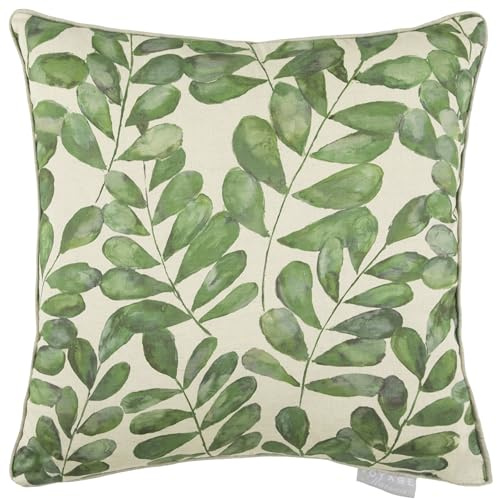 Voyage Maison Rowan Feather Filled Cushion – Linen Look Bold Leaf Piped Decorative Pillow (Apple - 50x50cm)