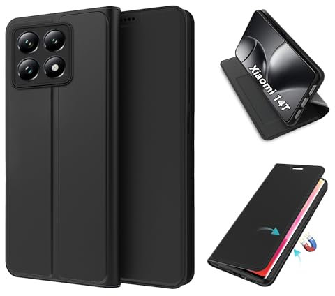 FDHYFGDY Cover per Xiaomi 14T, Custodia a Portafoglio in Pelle PU Premium [Magnete] [Funzione Stand] [Slot per Scheda] Cover Protettiva Flip - Nero
