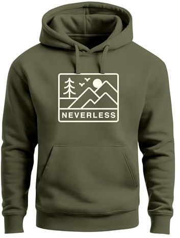 Neverless® Hoodie Herren Print Outdoor Grafik Line Art Berge Natur Aufdruck Kapuzen-Pullover Männer Fashion Streetstyle