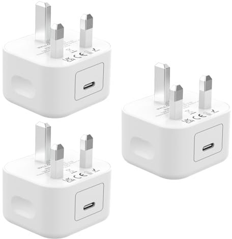 USB C Adapter, 20W iPhone Fast Charger USB C Plug 3Pack Wall Charger UK Block Power Adapter iPhone Plug for iPhone 16 15 14 13 12 11 X Plus/Pro/Pro Max/Mini/SE, for Samsung Galaxy S21 S22 S23 S24 More